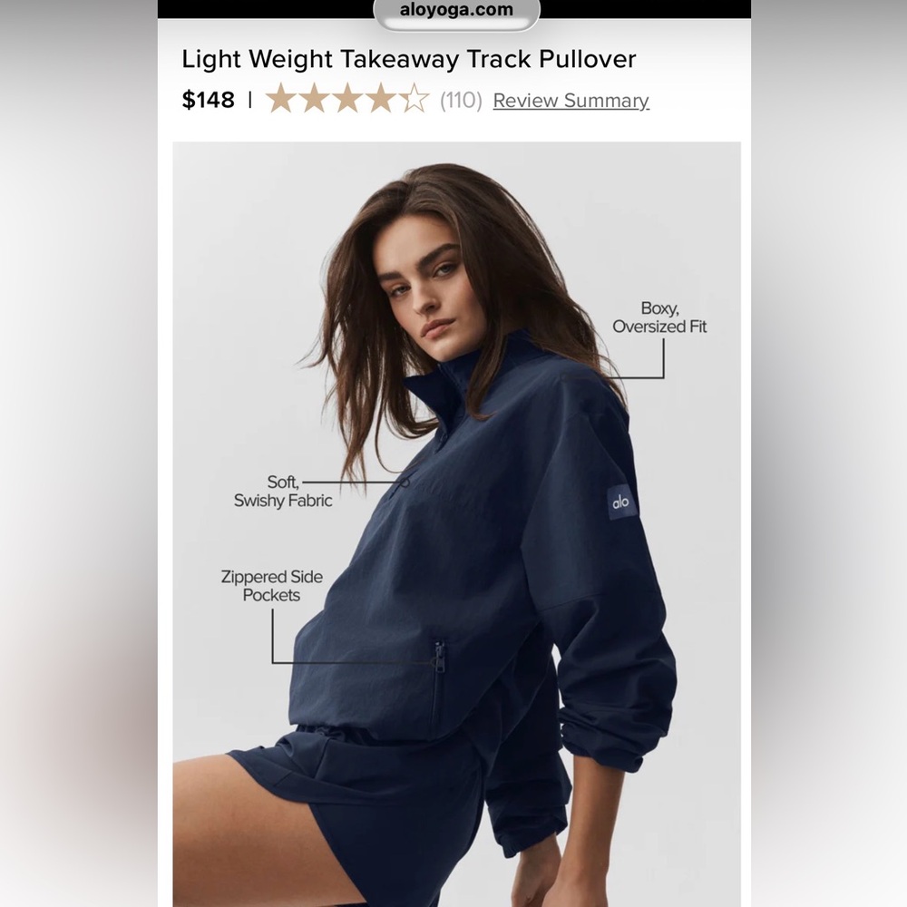 ALO Yoga Navy Lightweight Takeaway Track Pullover